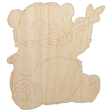 Baby Panda Bear Eating Bamboo Unfinished Wood Shape Piece Cutout for DIY Craft Projects - 1/8 Inch Thick - 6.25 Inch Size Sniggle Sloth