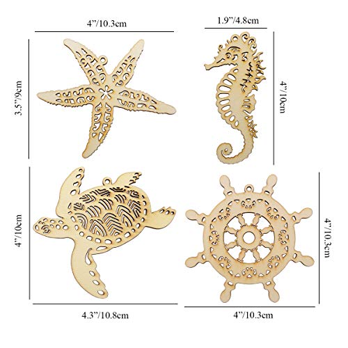 Summer-Ray 12 Wooden Sea Theme Laser Cutout DIY Craft Party Decoration Room Decoration Seahorse, Helm, Sea Turtle, Starfish Summer-Ray.com