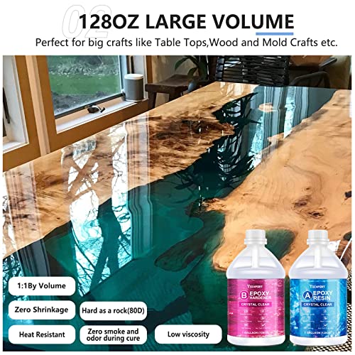 Teexpert Crystal Clear Epoxy Resin Kit 2 Gallon Self-Leveling Coating and Casting Resin, High-Gloss & Bubbles Free Resin and Hardener Kit for DIY Teexpert