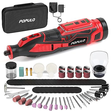 POPULO 12V Cordless Rotary Tool Kit, 5 Variable Speeds, Max Load Speed up to 32000RPM, Powerful Engraver, Sander, Polisher, 114 Easy Change populo