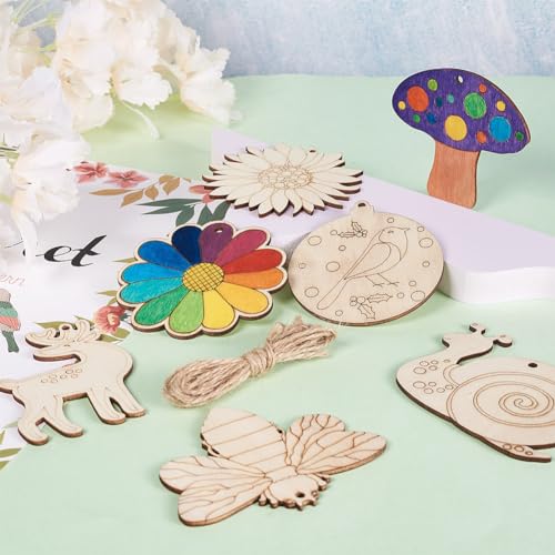 Bestewelry 100pcs Unfinished Wood Insect Cutouts 10 Styles Butterfly Bee Dragonfly Animal Blank Wooden Paint Crafts for Kids Painting Spring Home Bestewelry