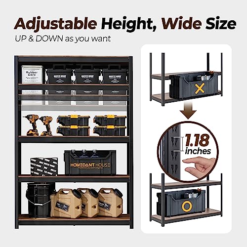 HOMEDANT House Z-Beam 48" Wide Heavy Duty Garage Storage Shelving Adjustable 5-Tier Metal Shelves Laminated Wood Organization Shelf Industrial HOMEDANT