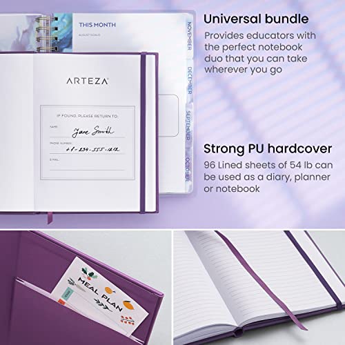 Arteza Academic Planner Bundle, Includes 9 x 7 Inches Planner, 6 x 8 Inches Lined Journal, and 2 Sticker Sheets, Office Supplies and College ARTEZA