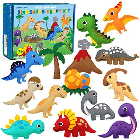 CiyvoLyeen Dinosaur Sewing Craft Kit DIY Kids Craft and Sew Set for Girls and Boys Educational Beginners Sewing Stuffed Animal Felt Plush Ornaments CiyvoLyeen
