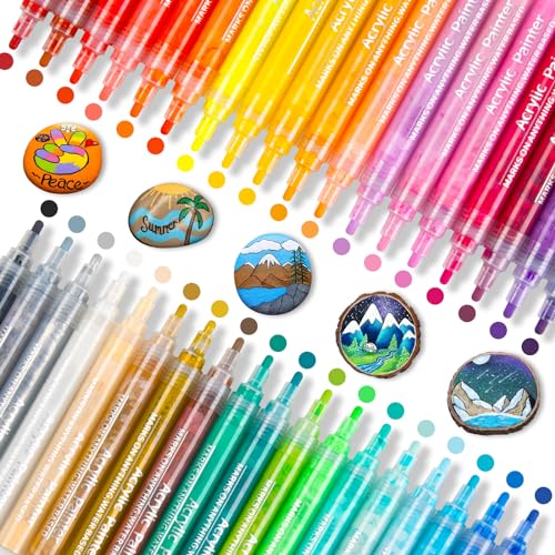 JR.WHITE 36 Acrylic Paint Pens for Rock Painting, Canvas, Wood, Glass, Fabric, Metal, Plastic, Paint Marker for Kids Adults Art and Craft Making JR.WHITE