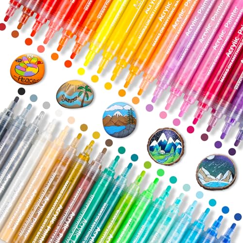 JR.WHITE 36 Acrylic Paint Pens for Rock Painting, Canvas, Wood, Glass, Fabric, Metal, Plastic, Paint Marker for Kids Adults Art and Craft Making