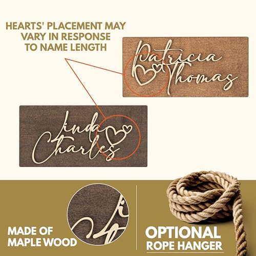 Valentines Day Gifts for Him, Her, Personalized 3D Couples Sign w/Names and Hearts - Black, 2 Optional Sizes - Custom 3D Couples names Wood Sign, Customization Mill