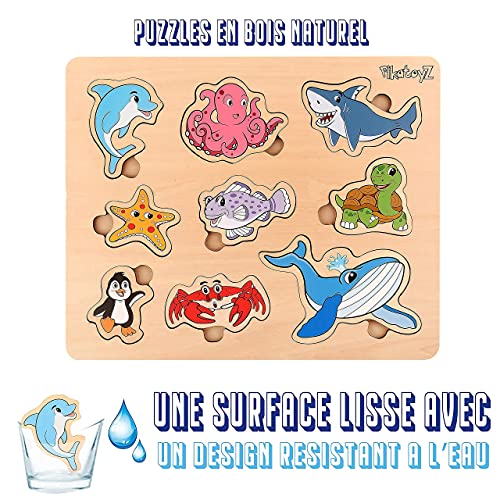 Pikatoyz Wood Puzzles for Toddlers 1-3. Wooden Toys for 1 2 3 Year Old of sea Animal Puzzles for Kids. Ideal Montessori Puzzle Gift. Baby Puzzles for PikatoyZ
