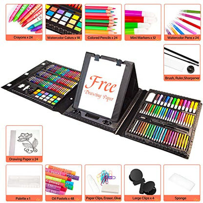Art Supplies, 241 PCS Drawing Art Kit for Kids Boys Girls, Deluxe Art and Craft Set with Double Sided Trifold Easel, Markers, Oil Pastels, Crayons,