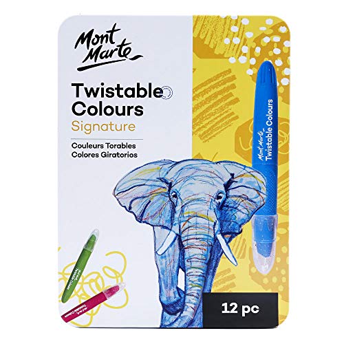 Mont Marte Studio Twistable Colors, 12 Piece. Includes 12 Water Blendable Painting Sticks, Silky Smooth Texture and Easy Glide. Mont Marte