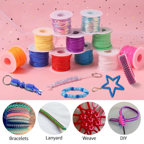 Candygirl Lanyard String, 12 Rolls Gimp String Plastic Lacing Cord Elastic  String for Bracelet Keychains Boondoggle Making Kit DIY Craft Weaving Kit  for Adult Kids Girls（787 Feet） – WoodArtSupply