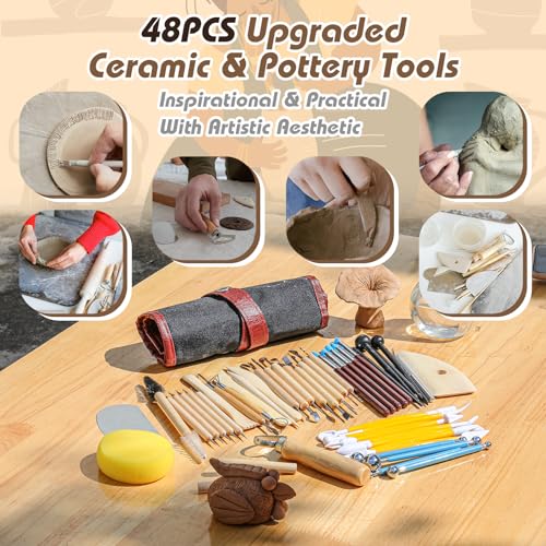 UUSYCUN 48PCS Pottery Tools for Sculpting, Clay Tool Kit for Carving, Ceramic Tool Set for Modeling, Pottery Kiln, Polymer Clay Tools for Trimming, - WoodArtSupply