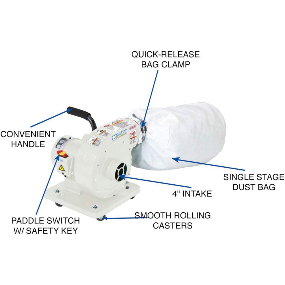 Grizzly Industrial G1163P - 1 HP Light Duty Dust Collector - Polar Bear Series Grizzly Industrial