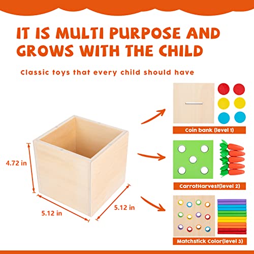 Montessori Toys for 1+ Year Old Baby Gifts,Play Kit Box Includes Carrot Harvest Games,Infant Coin Box,Fine Motor Skills Toys and Object Permanence YunHe XinQiao Toys Factory