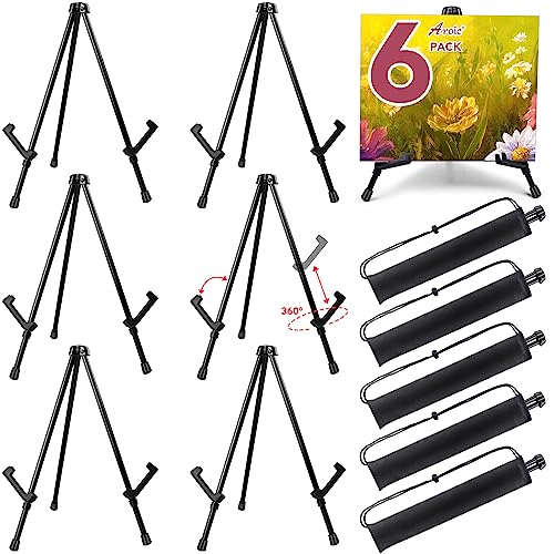 AROIC 14'' Tabletop Instant Display Easel, 6 pack Black Small Steel Portable & Adjustable Collapsible Table Tripod Easels Stand, for Canvas AROIC