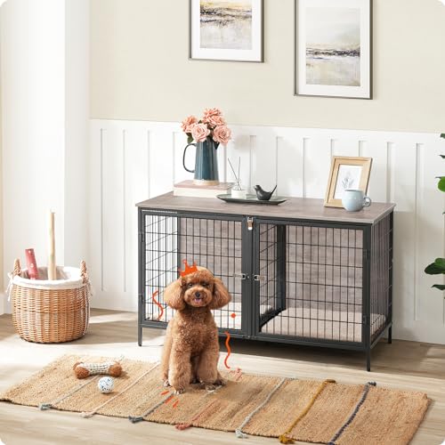 MAHANCRIS Dog Crate Furniture for 2 Dogs, 43.3" Dog Kennel with Removable Divider, Heavy Duty Wooden Dog Kennel for Small Medium Dog, Indoor Dog Cage - WoodArtSupply