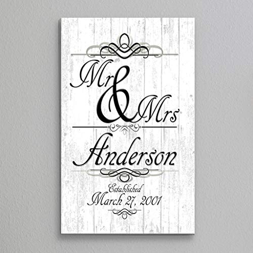 Mr & Mrs Wedding Gift Sign PERSONALIZED Family Name Established Sign Customized for Newlywed Couple EST. Date - WoodArtSupply