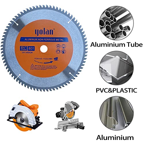 Yolan 8-1/4-Inch 80 Teeth Circular Saw Blade with 5/8-Inch Diamond Knockout Arbor, Steel for Cutting Aluminum, Non-Ferrous Metal Table Saw yolan