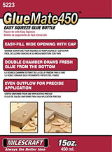 Milescraft 5223 Glue Mate 450-15oz. (450ml) Precision Wood Glue Bottle - Anti-Drip - Dowel and Biscuit Tips Included - Easy Flow Multi-Chamber Design Milescraft