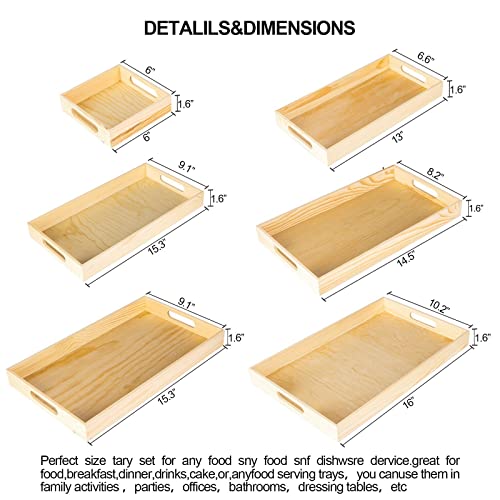 7PCS Wooden Nested Serving Trays Set - Rectangular Shape Unfinished Wood Kitchen Nesting Food Trays with Handle for Coffee, Serving Pastries, Snacks,