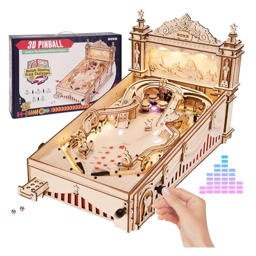 ROKR Miniature Pinball Machine-3D Wooden Puzzles for Adults-DIY Wood Model Kits for Adults-Toy Gifts for Ages 14 and Up ROKR