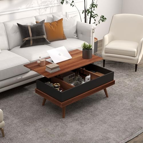 HOMCOM Lift Top Coffee Table with Hidden Compartment, 39.25" Wooden Center Table with Safety Hinges and Wood Legs for Living Room, Home Office, HOMCOM