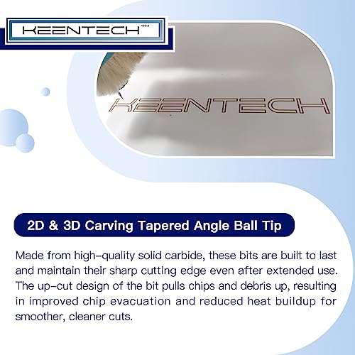 KEENTECH CNC Solid Carbide Spiral Router Bit 3 Flute, 2D & 3D Carving Ball Tip, Up-Cut-1/8" Shank, 1/8" Cutting Diameter, 1/16" Radius,1-1/2" Cutting KEENTECH