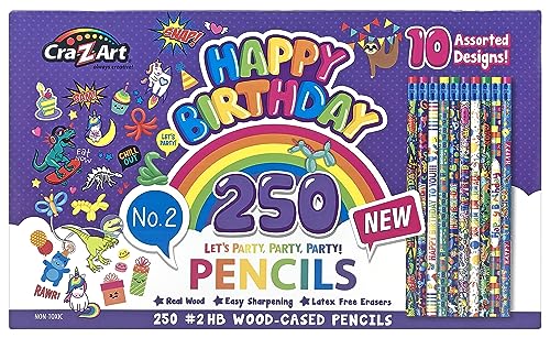 Happy Birthday Pencils Classpack 250 Count - 10 Unique Designs Cra-Z-Art