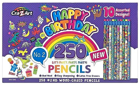 Happy Birthday Pencils Classpack 250 Count - 10 Unique Designs Cra-Z-Art
