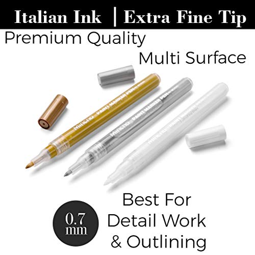 White Paint Pen, 0.7mm Acrylic 2 White, 2 Gold, 2 Silver Permanent Marker Pens for Wood Rock Plastic Leather Glass Stone Metal Canvas Ceramic Marker - WoodArtSupply