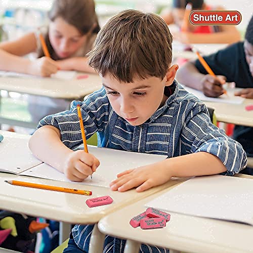 Shuttle Art Pencils and Erasers Bundle, Set of 350 Pack Sharpened Yellow Pencils + 120 Pack Pink Erasers Bulk Shuttle Art