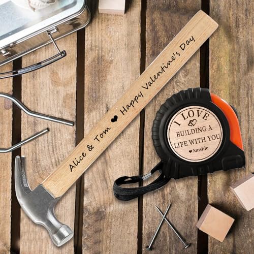 Attention Personalized Tape Measure Hammer Set Custom Name Retractable Tape Measure&Wood Handle Hammer Set Tape Measure Tool Set Gifts for Boyfriend - WoodArtSupply