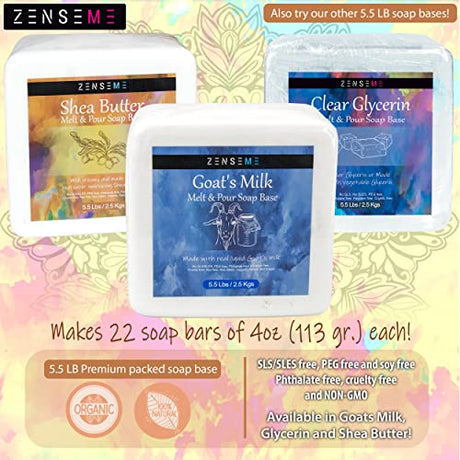 ZenseMe 5.5 LB - Goats Milk Soap Base | Melt and Pour supplies kit for soap making, SLS/SLES & PEG free | Best Natural Organic Vegetable Ingredients ZenseMe
