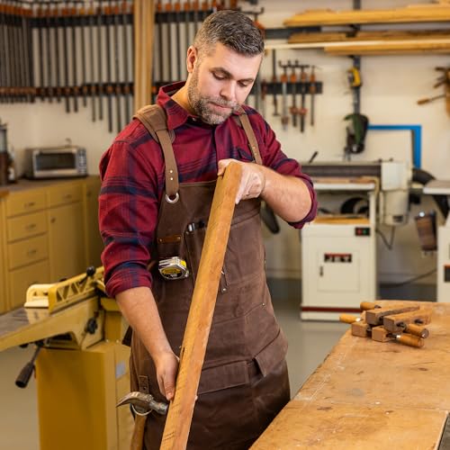 Heavy Duty Shop Apron Woodworking Apron for Sizes M-XXL Water-Resistant 16 Oz Waxed Brown Canvas Oriole Tools