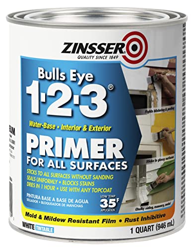 Rust-Oleum ZINSSER 1 qt 02004 White, Bulls Eye 1-2-3 Water-Based Stain Blocking Primer/Sealer
