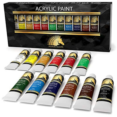 MyArtscape Acrylic Paint Set - 12 x 21ml tubes - Lightfast - Heavy Body - Rich Pigments - Great Tinting Strength - Acrylic Painting Supplies for
