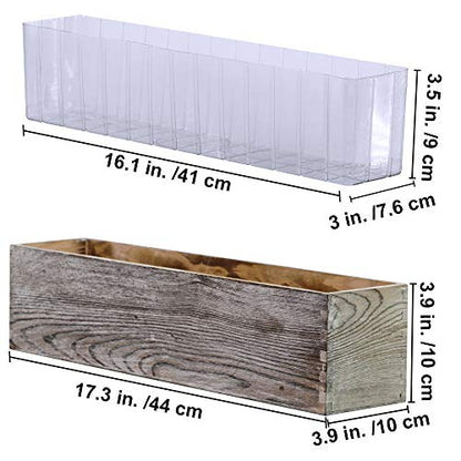 1 Pcs Wood Planter Box Rectangle Whitewashed Wooden Rectangular Planter Decorative Rustic Wooden Box with Inner Plastic Box - 17.3" L x 3.9" W x 3.9"