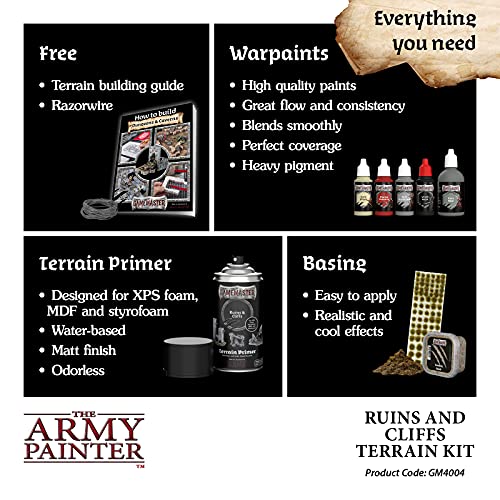 The Army Painter Terrain Paint Set with 5 Terrain Paint, 1 Spray, Basing Materials Gamemaster (Ruins & Cliffs Terrain Paint Beginner Set) - WoodArtSupply