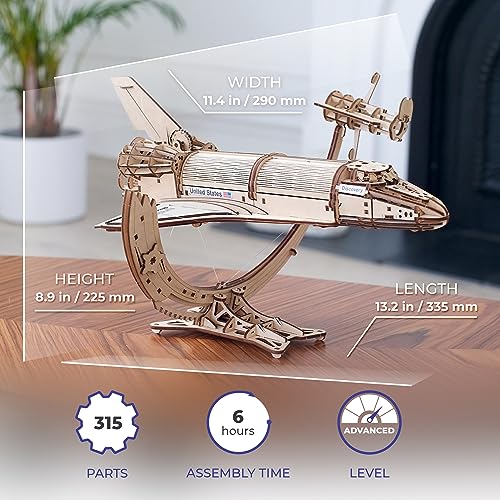 UGEARS NASA Space Shuttle Discovery - Wooden Models to Build for Adults - Space Shuttle Model Kit - Mechanical 3D Puzzle Wooden Model Kit for Adults UGEARS