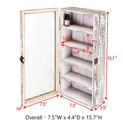 Ikee Design Wall Mounted Wooden Collectible Display Case 5 Shelf Display Storage Accessories Display with Tempered Glass Door, Antique White Color - WoodArtSupply