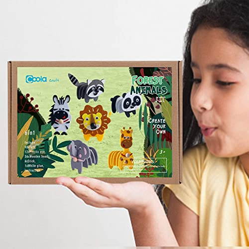 Animals Craft Kit - Educational Toys for Kids, Felt Craft Kit Including 6 Wild Friends, Elephant Zebra Panda Lion Raccoon Giraffe, DIY Activity Coola