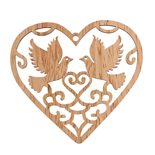Healifty 10Pcs Heart Wooden Pieces Unfinished Wood Slices Discs Cutouts Shapes Love Birds Confetti for Crafts Embellishments Rustic Wedding Table Healifty