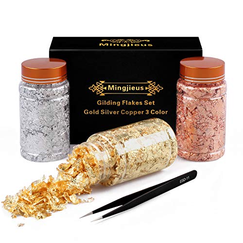 Mingjieus Gilding Flakes Set,Gold Foil Flakes for Resin,3 Bottles Metallic Foil Flakes for Resin Jewelry Making,Nails,Painting Art,Crafts and - WoodArtSupply