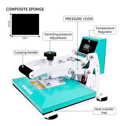 MAIKESUB 12x10 Inch High Pressure Heat Press Machine for T Shirts Digital Industrial Sublimation Printer for Heat Transfer Vinyl Intelligent Green - WoodArtSupply