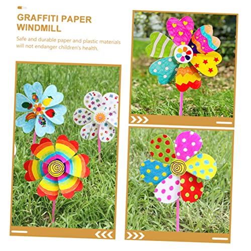 FUNOMOCYA 8pcs Hand-Painted Windmill White Craft Pinwheels Kids Hand Windmill Pinwheel Toy Unfinished Pinwheels DIY Paper Windmills Pinwheels Crafts FUNOMOCYA
