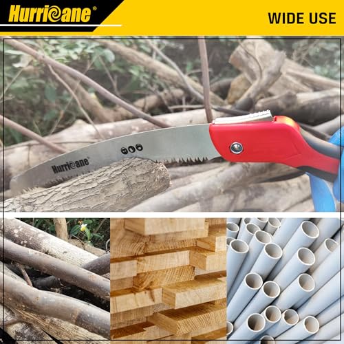 HURRICANE Pruning Saw, 10 Inch, Folding Hand Saw with SK5 Curved Blade, Triple-cut Razor Teeth, Heavy Duty Hand Saw for Tree Wood Cutting, Camping HURRICANE