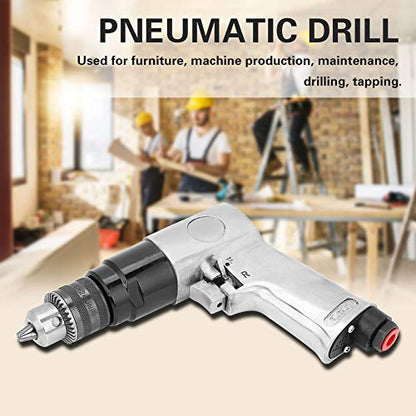 3/8" Air Pneumatic Drill, Air Drill 1700rpm High speed Reversible Rotation Drill Tool for Hole Drilling Used for Furniture, Machine Production