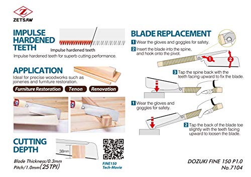 Z-saw DOZUKI FINE P1.0 (150mm) Japanese Pull Saw, Dovetail, Tenon, for Woodworking - WoodArtSupply