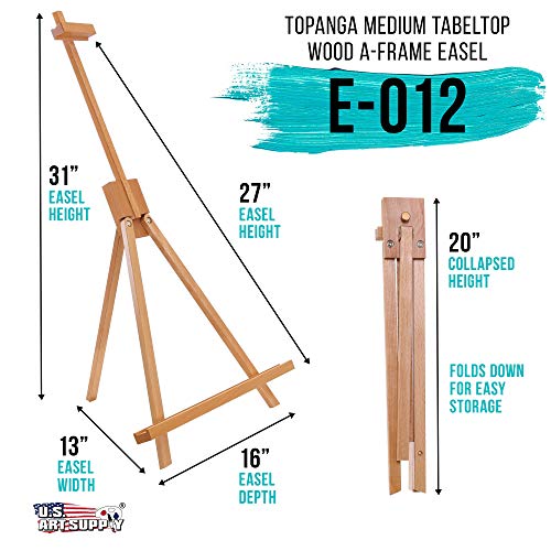 U.S. Art Supply Topanga 31" High Tabletop Wood Folding A-Frame Artist Studio Easel - Adjustable Beechwood Tripod Display Stand, Holds Up to 27"