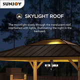 Sunjoy Hardtop Gazebo 13 x 15 ft. Standard Cedar Framed Wood Gazebo with Brown Steel and Polycarbonate Hip Roof Hardtop for Garden, Backyard Shade, Sunjoy